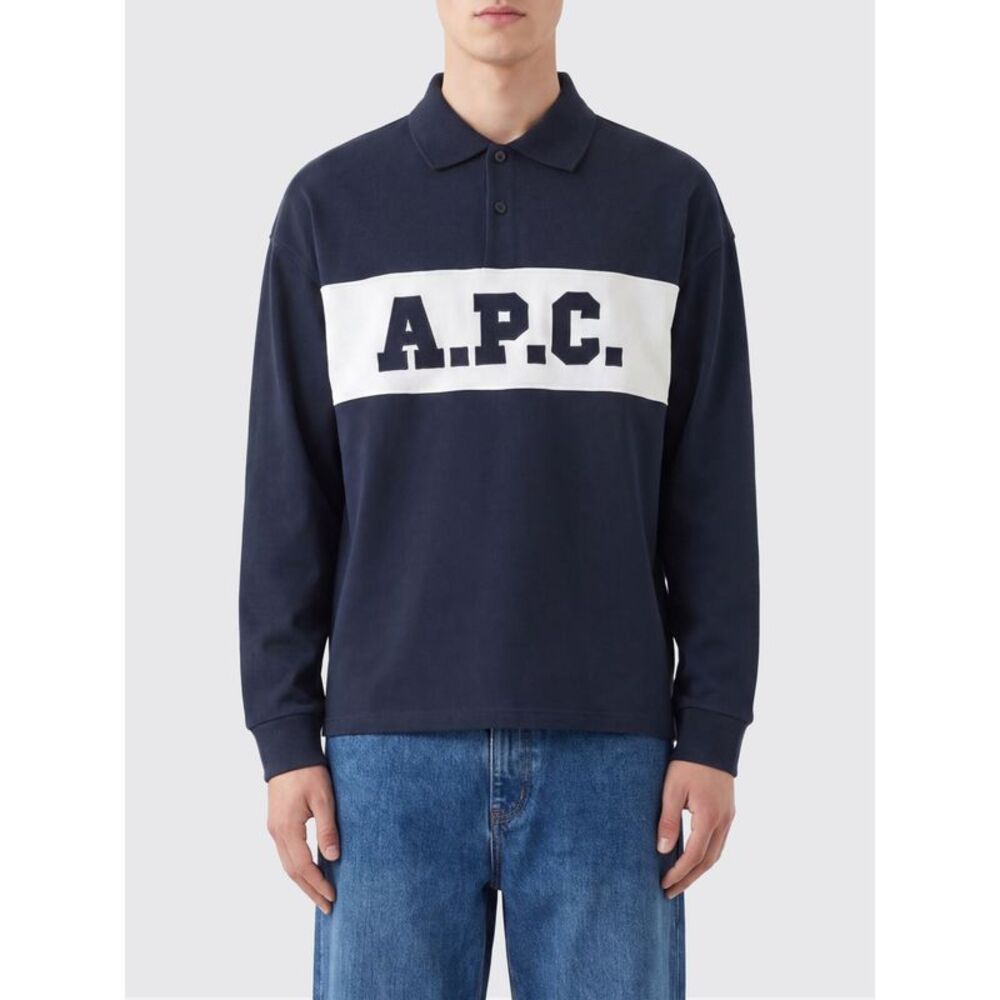 A.P.C. Men Long-Sleeved Cotton Polo Shirt A.P.C. With Contrast Logo